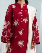 Coco by Zara Shahjahan Dhanak 2PC suit with embroidered front & sleeves, plain back, and plain trouser – Winter 2025.