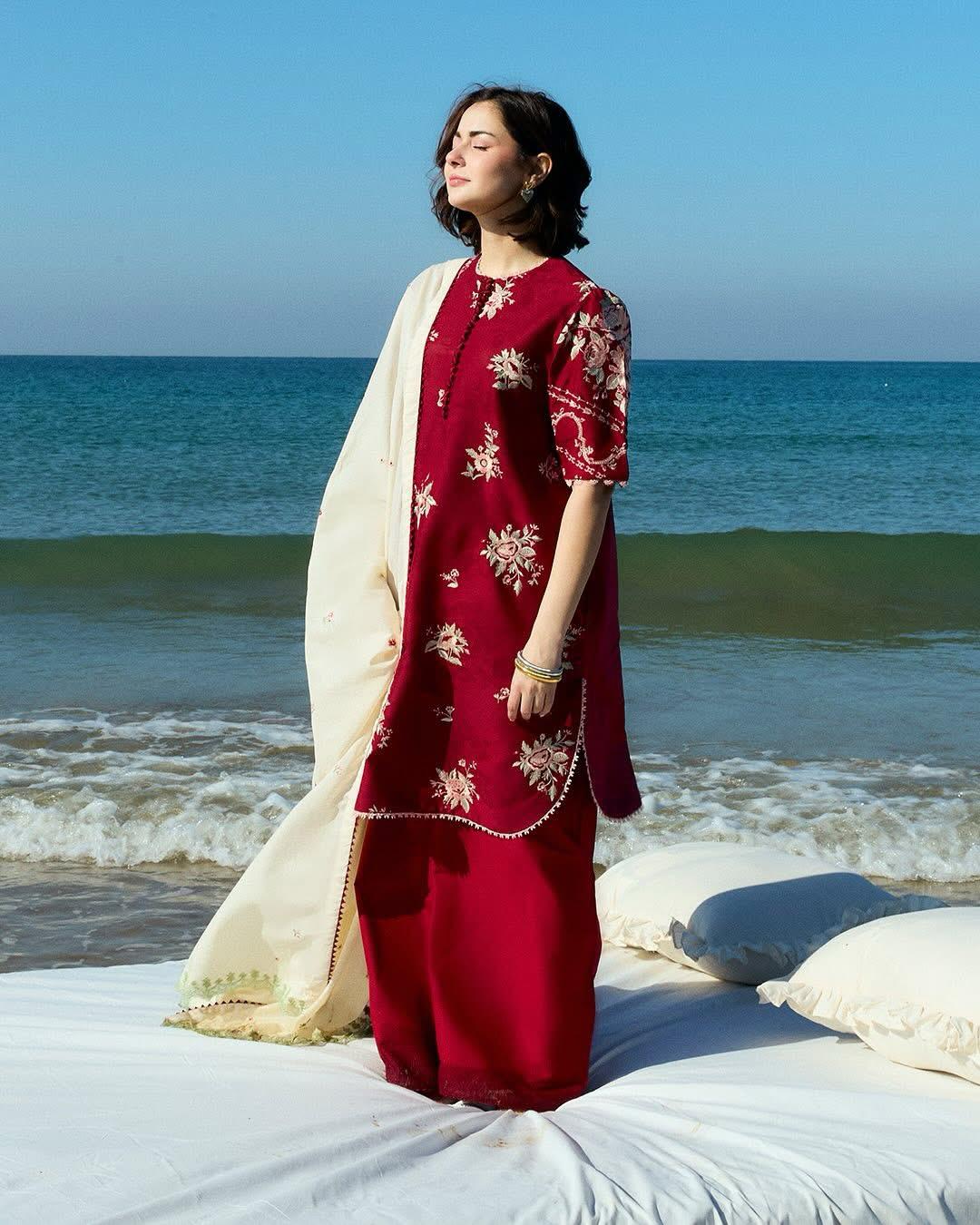 Coco by Zara Shahjahan Dhanak 2PC suit with embroidered front & sleeves, plain back, and plain trouser – Winter 2025.
