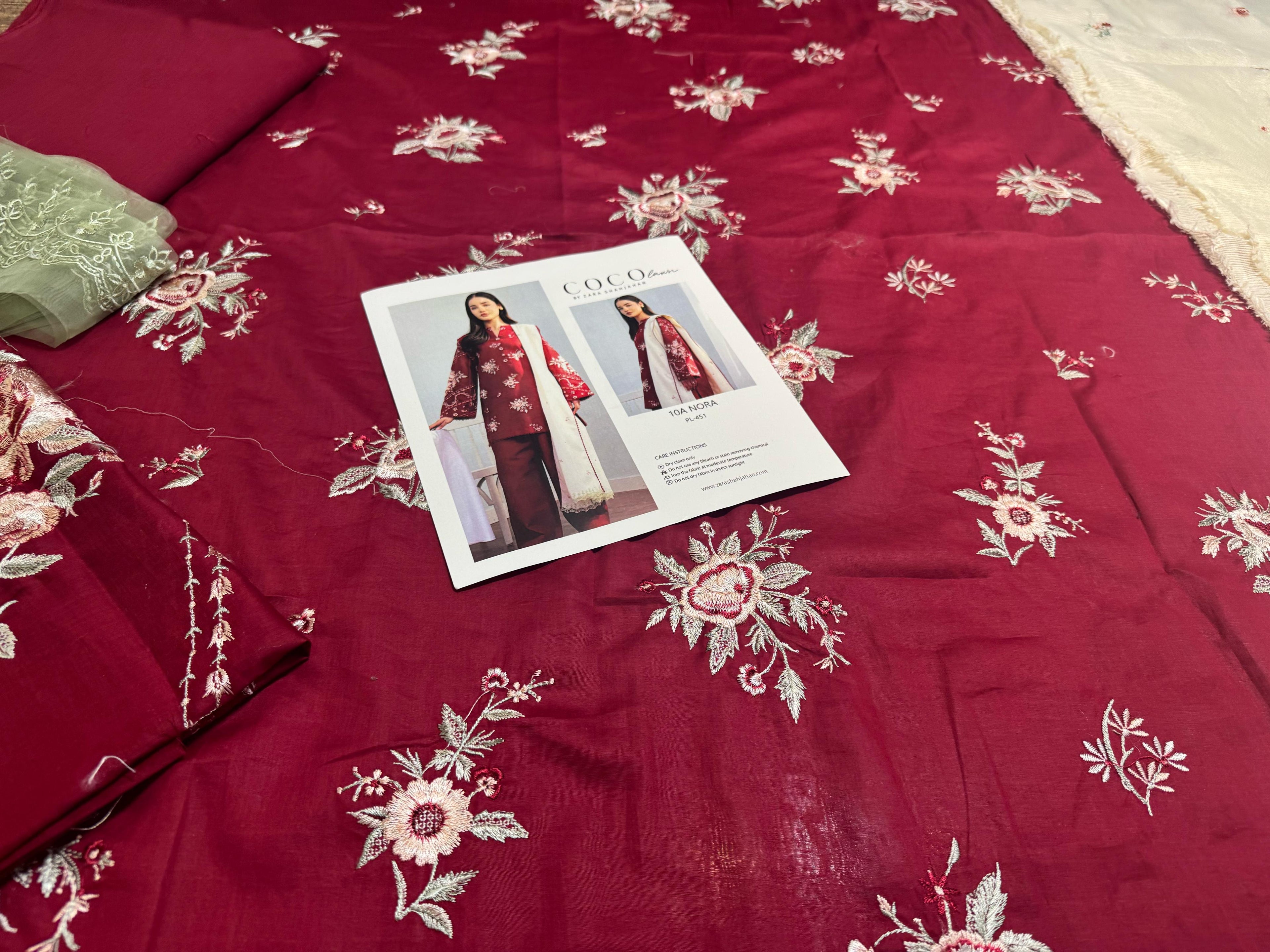 Coco by Zara Shahjahan Dhanak 2PC suit with embroidered front & sleeves, plain back, and plain trouser – Winter 2025.