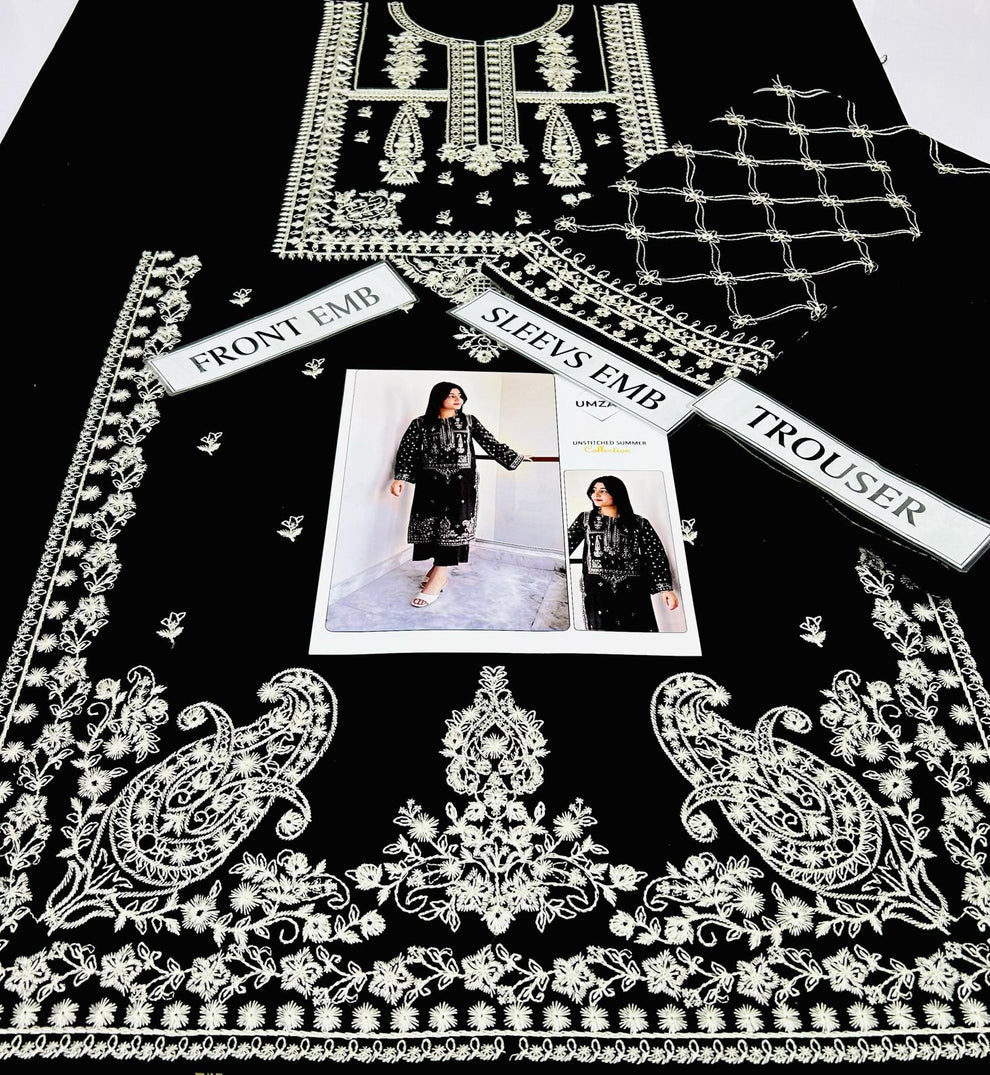 Bareeze Dhanak 2 Piece Unstitched Embroidered Suit – Front & Sleeves Embroidery with Plain Back & Trouser.
