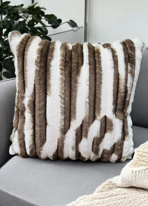 Fur zebra-style cushion cover, soft and comfortable 16x16 inches home décor piece - IZ Pattern and Place.