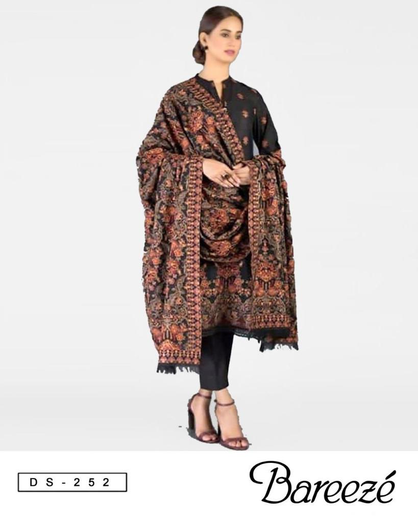 Bareeze 1901 Luxury Embroidered 3pc Airjet Dhanak Suit – Heavy Embroidered Front, Sleeves, Kashmiri Shawl & Dyed Trouser.
