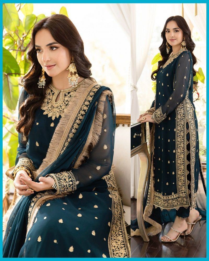 Asim Jofa chiffon embroidered 3-piece suit with silk trouser and heavy embroidered dupatta