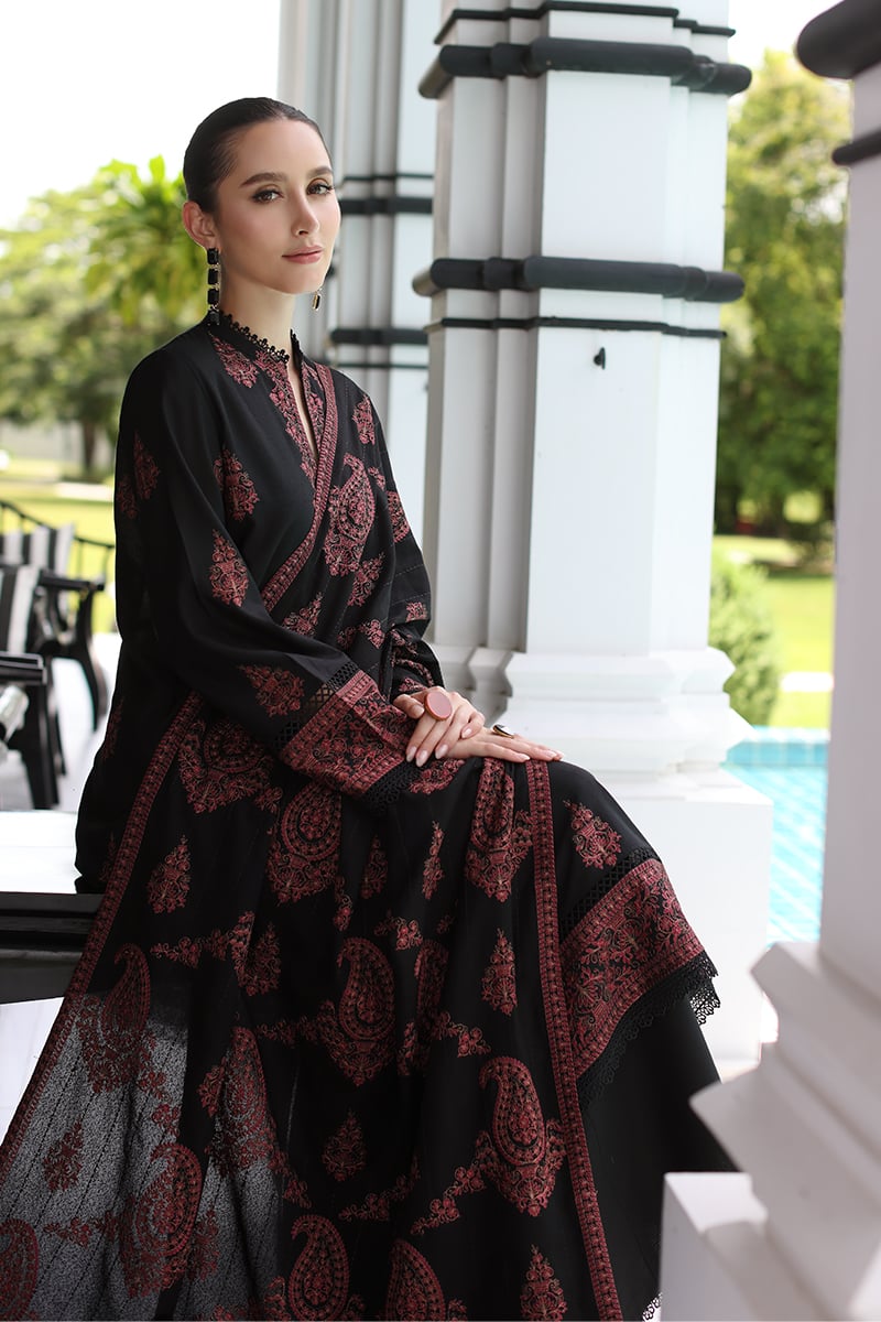 Bareeze Dhanak Embroidered 3 Piece Unstitched Suit – Embroidered Front & Sleeves, Plain Back & Trouser with Dhanak Embroidery Shawl.