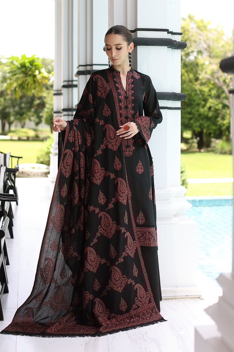 Bareeze Dhanak Embroidered 3 Piece Unstitched Suit – Embroidered Front & Sleeves, Plain Back & Trouser with Dhanak Embroidery Shawl.