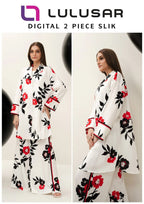 Lulusar Shamooz Silk 2PC unstitched digital printed dress with silk shirt, back, sleeves, and trouser