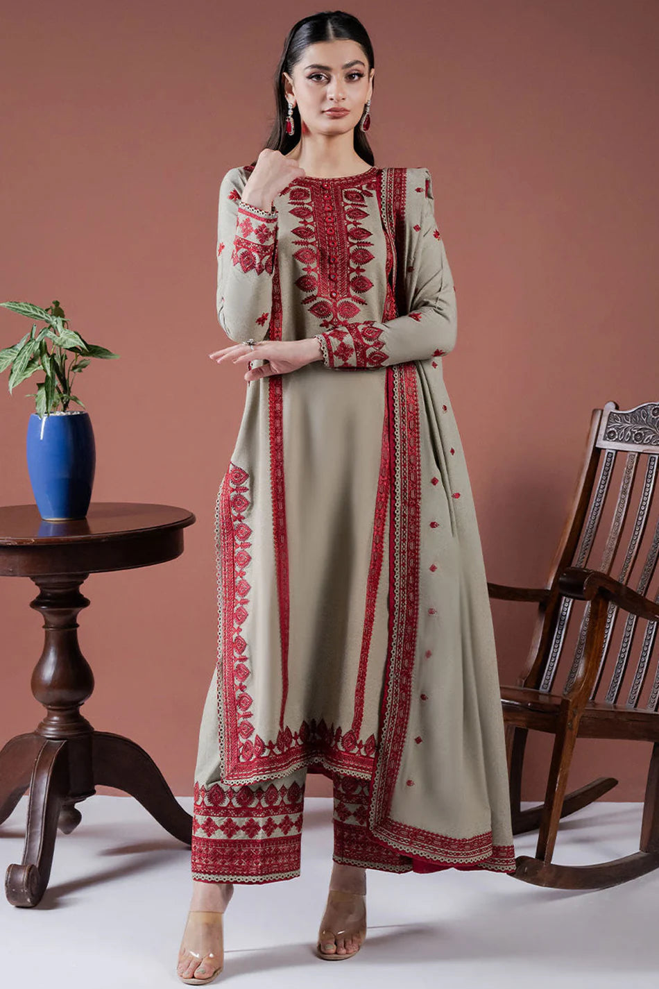 Asim Jofa Winter Dhanak embroidered 3pc suit with embroidered shawl