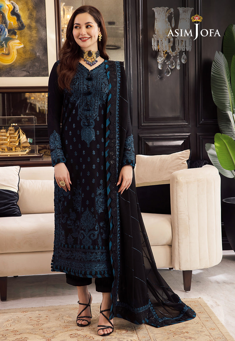 Asim Jofa 4166 luxury embroidered Dhanak 3pc suit with zari sequence shawl