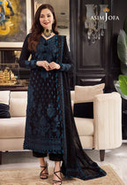Asim Jofa 4166 luxury embroidered Dhanak 3pc suit with zari sequence shawl