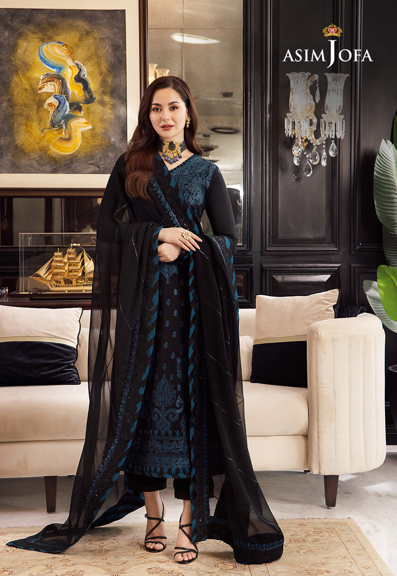 Asim Jofa 4166 luxury embroidered Dhanak 3pc suit with zari sequence shawl