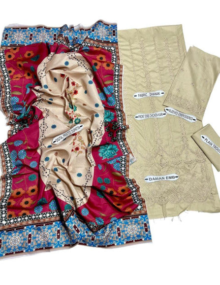 Zara Shahjahan Dhanak 3PC embroidered suit with wool shawl and dyed trouser – Winter 2025 collection.