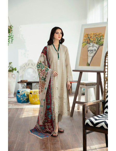 Zara Shahjahan Dhanak 3PC embroidered suit with wool shawl and dyed trouser – Winter 2025 collection.