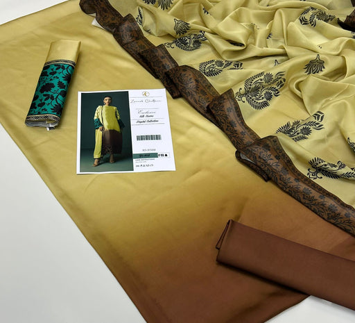 Zainab Chottani Silk 3Pc Unstitched Suit – Digital Print Front, Back & Sleeves