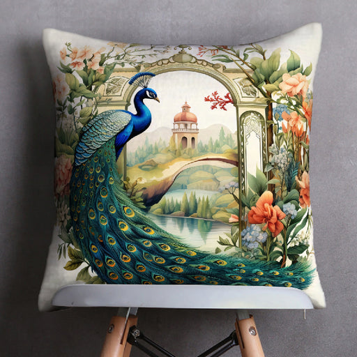 Peacock Printed Luxury Digital Cushion Cover . 16x16