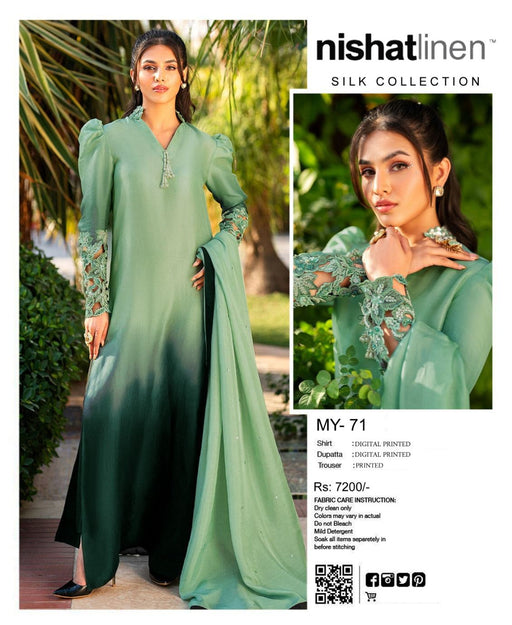 Silk 3Pc Unstitched Suit – Digital Print Front, Back & Sleeves | Nishat Linen