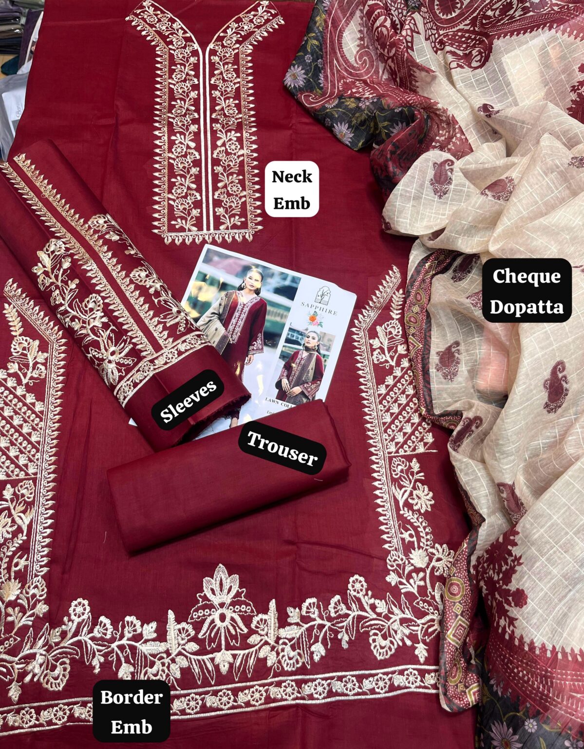 Sapphire Winter 2025 Dhanak embroidered 3pc suit with Pashmina printed wool shawl